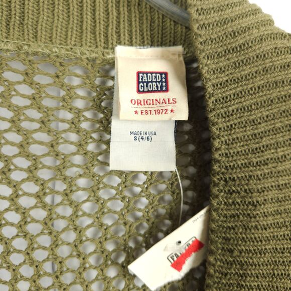 VTG NWT Faded Glory Womens Small Green Open Knit Open Front Cardigan Sweater - Picture 2 of 7